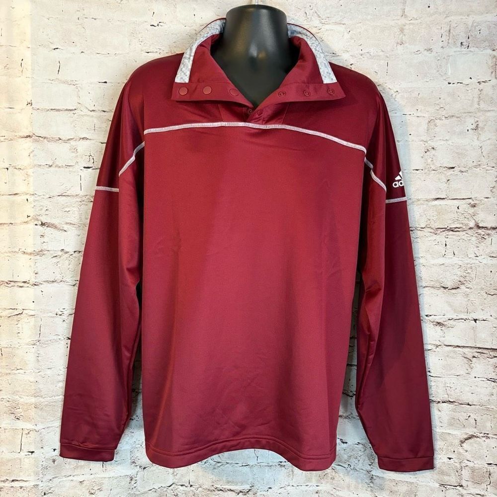 Adidas Stadium 1/4 Snap Sleeve Knit Pullover Midweight Red White Mens Size L